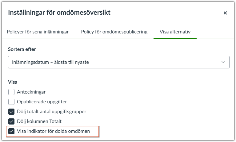 Rekommenderade inställningar för omdömesöversikt