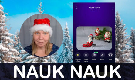 Kvinna i tomteluva bredvid skärmdump från appen