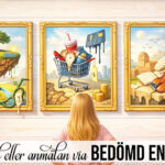 Kvinna betraktar tre tavlor som om hon ska välja